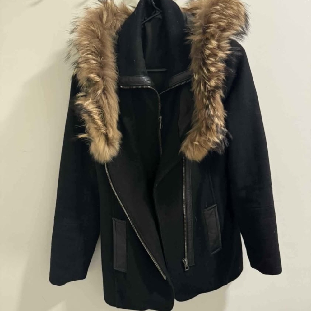 Women's Black Faux Fur Trim Jacket - Picture 2 of 4
